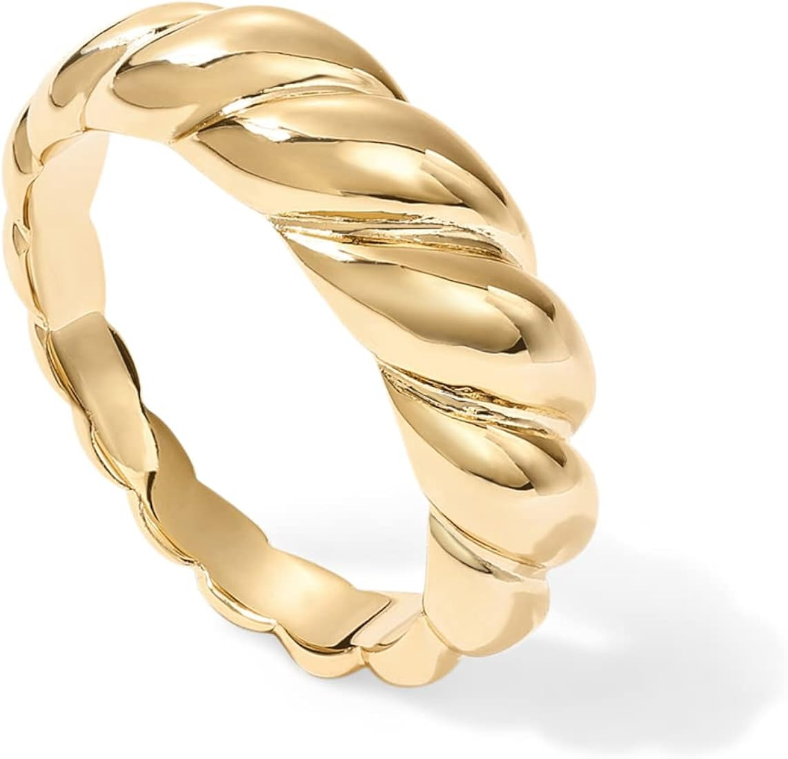 PAVOI 14K Gold Plated Croissant Dome Ring | Twisted Braided Gold Plated Ring | Chunky Signet Ring... | Amazon (US)
