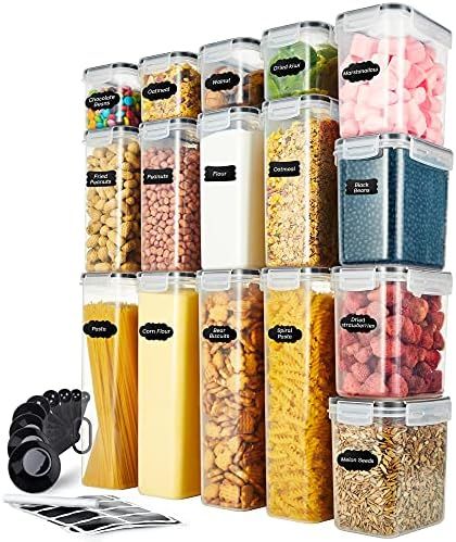 Syntus Cereal Containers Storage Set, 16 Pcs Airtight Pantry Organization and Plastic Kitchen Pas... | Amazon (US)