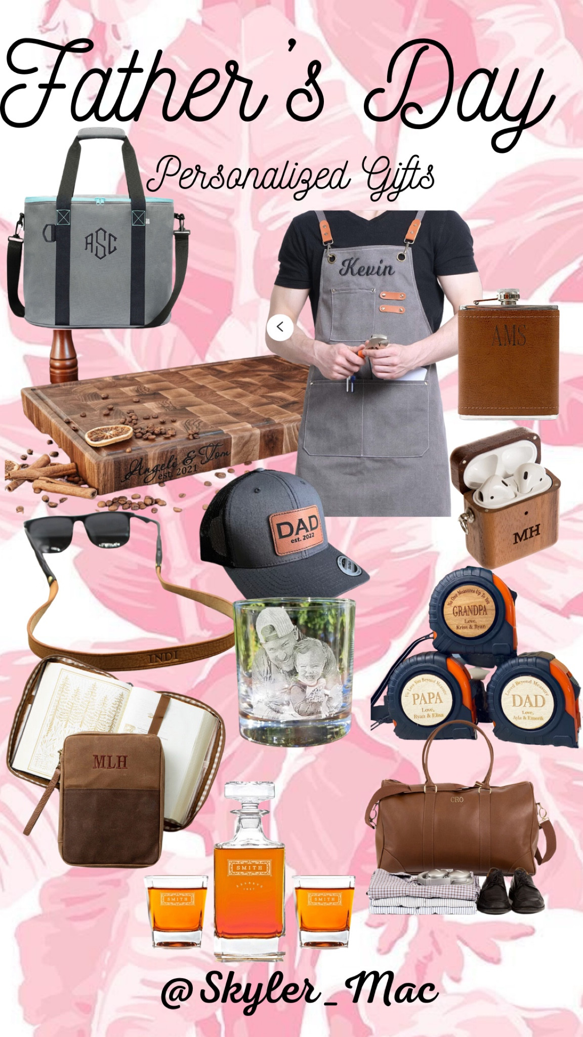 Personalized Fathers Day Gifts. Monogram cooler, bible cover, flask, personalized tape measure, AirPod case, cutting board, eyeglass strap, leather good. 

#LTKGiftGuide #LTKFind #LTKmens