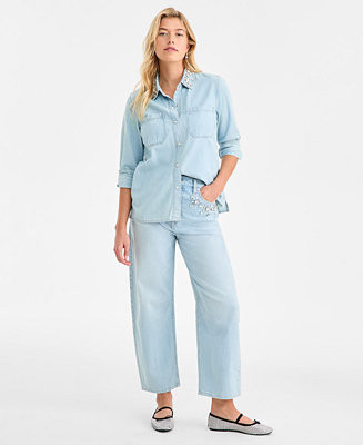 Women's Embellished Collar Denim Shirt, Macy's Exclusive | Macy's