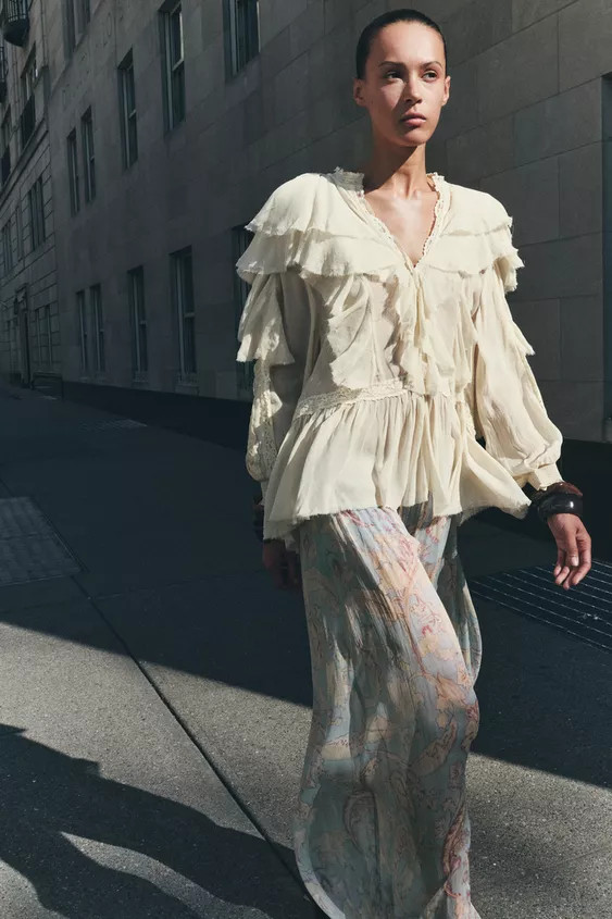 ZW COLLECTION LACE RUFFLE BLOUSE | Zara US