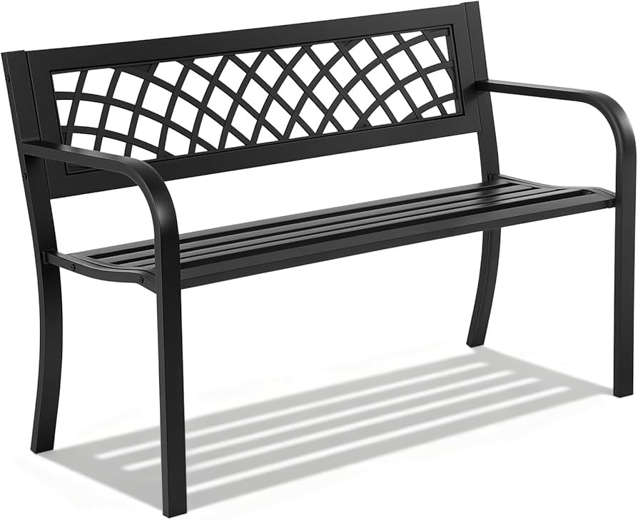 Garden Bench,Outdoor Benches,Iron Steel Frame Patio Bench with Mesh Pattern and Plastic Backrest ... | Amazon (US)