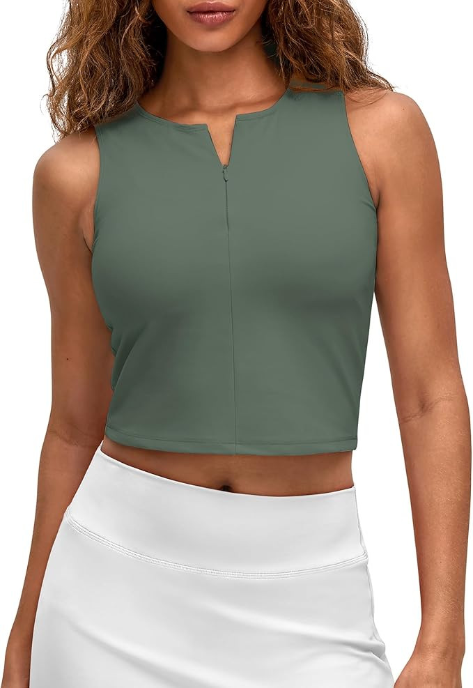 G4Free BareFeel Womens Cropped Tank Tops Half Zip Workout Athletic Shirts Sleeveless for Gym Tenn... | Amazon (US)