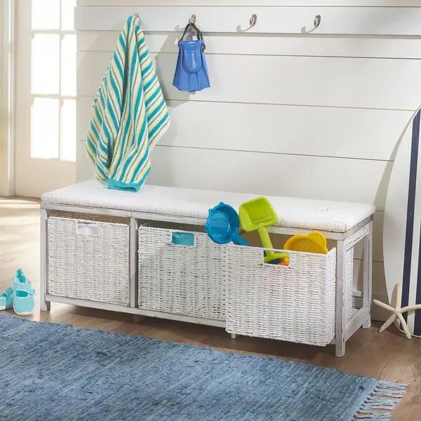Badger Basket Kid's Storage Bench with Woven Top and Baskets - 41.5" x 13.75" x 15.75" - Brown | Bed Bath & Beyond