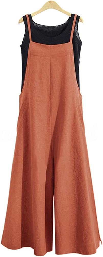 YESNO Women Casual Loose Long Bib Pants Wide Leg Jumpsuits Baggy Cotton Rompers Overalls with Poc... | Amazon (US)