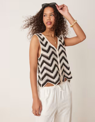 Vila chevron crochet knitted waistcoat in black and cream | ASOS | ASOS (Global)