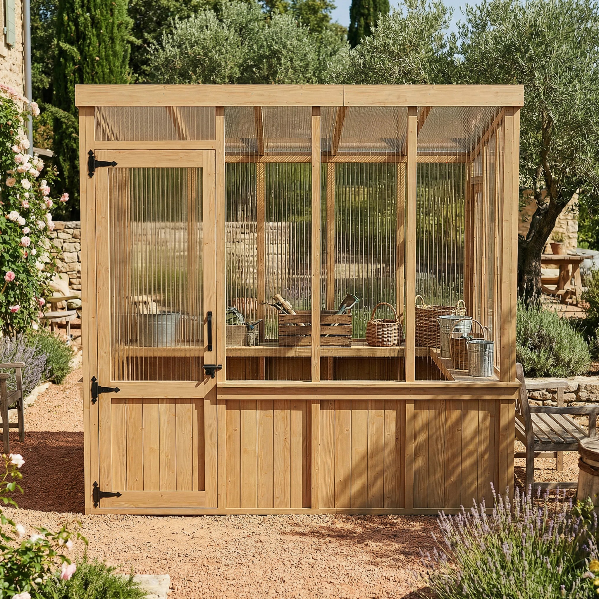 Cedar Wood Greenhouse With Polycarbonate Panels, Outdoor Walk-In Greenhouse With Ventilation Syst... | Wayfair North America