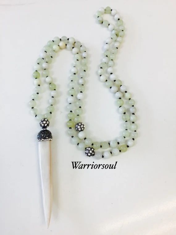 New Jade Mala Necklace with Tridacna pendant and Cubic Zirconia marks | Etsy (US)