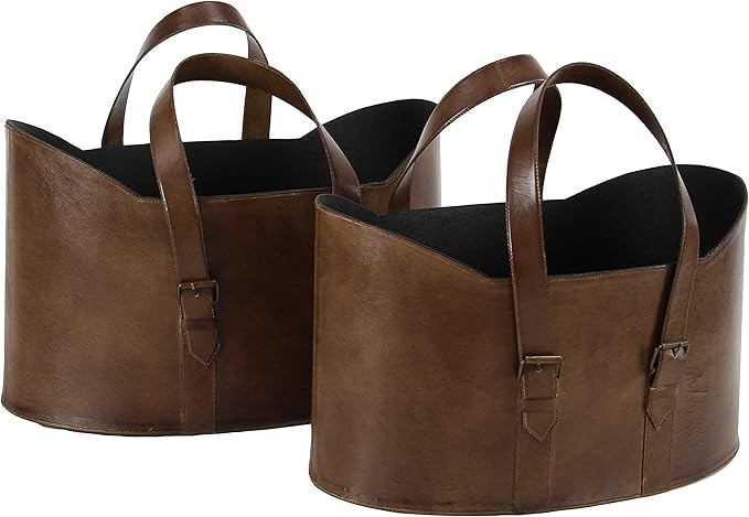 Deco 79 Vintage Leather Oval Magazine Holder, Set of 2 20", 21"W, Brown | Amazon (US)