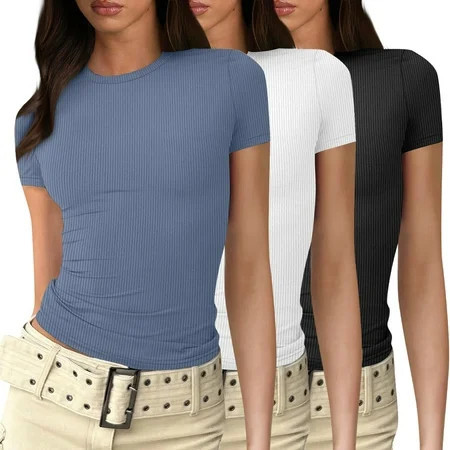 WEANT 3 Packs Short Sleeve Shirts for Women Cotton Women s Short Sleeve Tees White T Shirts for Women Womens Spring Fashion 2024(3 Packs:Blue White Black XX-Large) | Walmart (US)