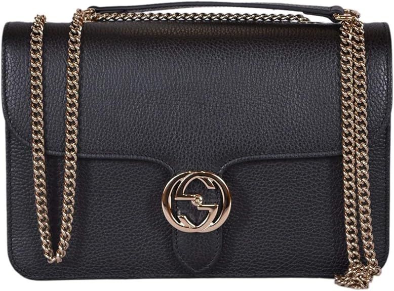 Gucci Women's Black Leather 510304 Interlocking GG Crossbody Purse Handbag New | Amazon (US)