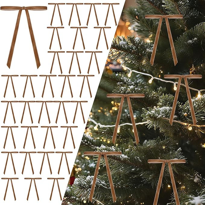 Senjie 30Pcs Velvet Bows for Christmas Tree, Vintage Rustic Christmas Ribbon Bows Ornaments for G... | Amazon (US)