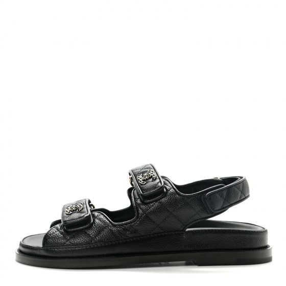Grained Calfskin Velcro Dad Sandals 36.5 Black | FASHIONPHILE (US)