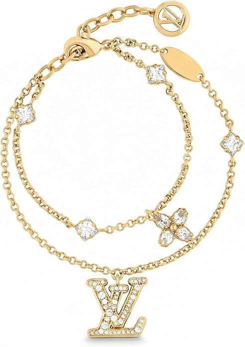 Gold Chain Bracelet with Crystal Embellishments, Designer Logo Charm, Adjustable Length | Amazon (US)