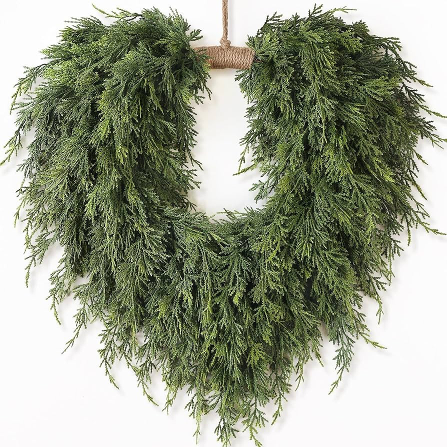 Artificial Christmas Cedar Heart-Shaped Wreath for Front Door Decor | Amazon (US)