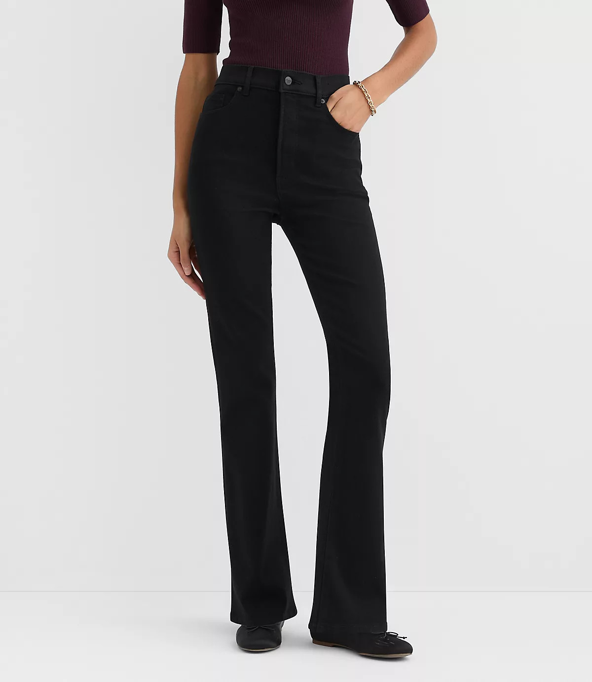 Rivete Tall High Rise Slim Flare Jeans in Noir Wash | LOFT
