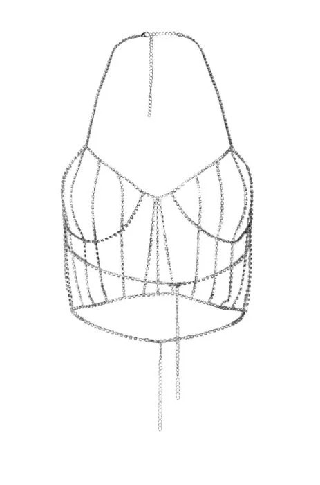 CABARET RHINESTONE CORSET BODY CHAIN in silver | AKIRA