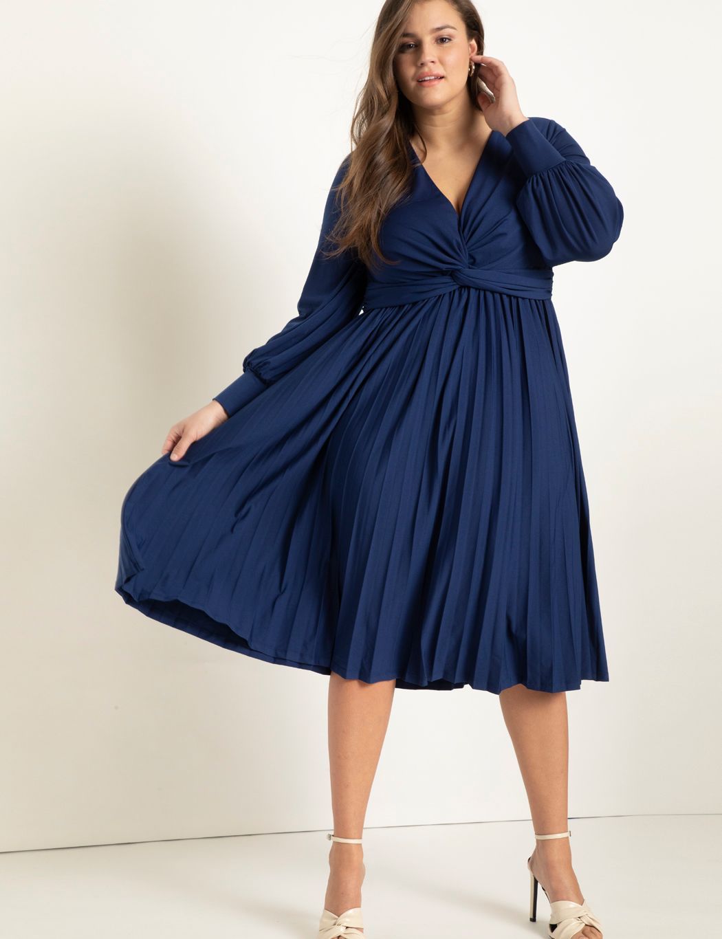 Knot Front Pleated Skirt Dress | Eloquii