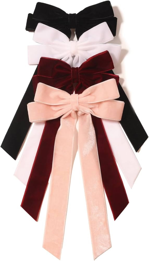 Furling Pompoms 4pcs Velvet Hair Bows for Women,Black Velvet Hair Bows Clips,Clip Bows for Hair H... | Amazon (US)
