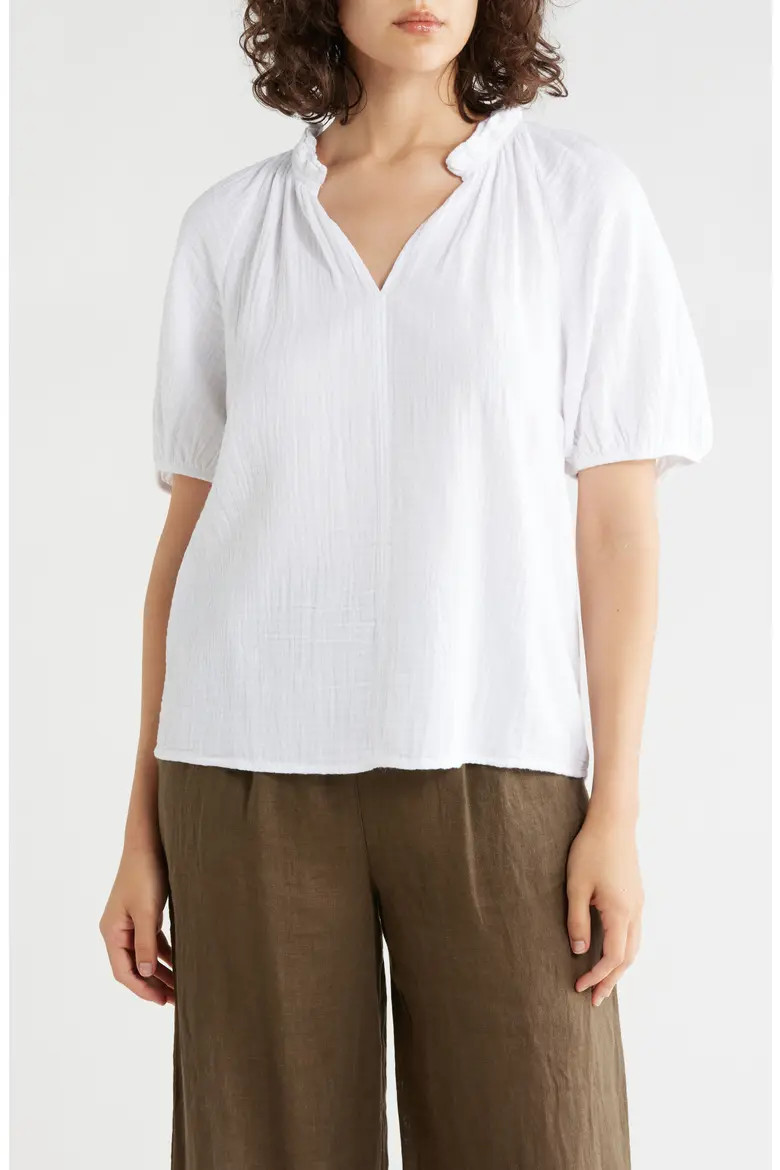 Split Neck Puff Sleeve Cotton Gauze Top (Women) | Nordstromrack | Nordstrom Rack