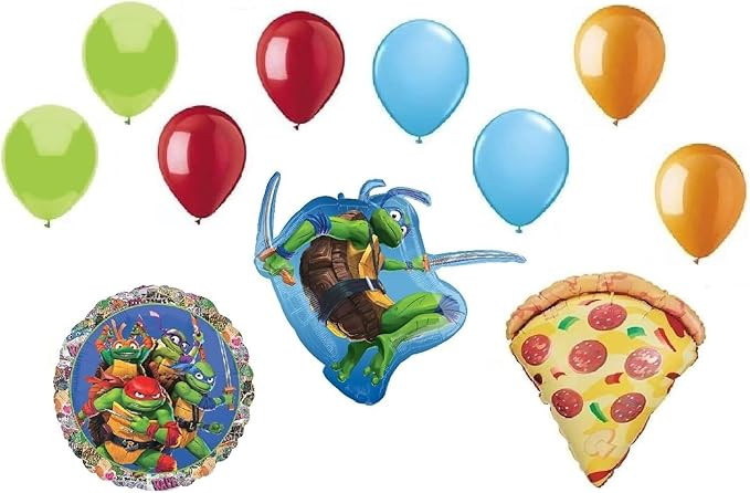 TEENAGE Mutant NINJA TURTLES and PIZZA 11 Piece Birthday Party Mylar & Latex Balloons Set, Plus B... | Amazon (US)