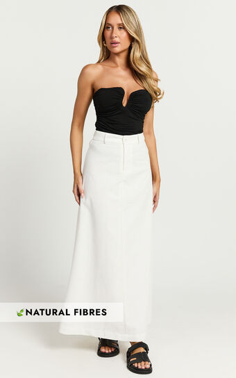Benjie Maxi Skirt - Tailored Linen Look High Waisted A Line in White | Showpo (ANZ)