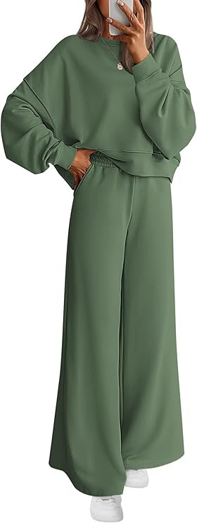 PRETTYGARDEN Women 2 Piece Outfits 2026 Spring Sweatsuits Crewneck Sweatshirt Wide Leg Sweatpants... | Amazon (US)