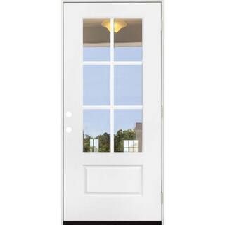 Steves & Sons 32 in. x 80 in. Legacy Series 6 Lite 3/4 Lite Clear Glass Left Hand Outswing White ... | The Home Depot