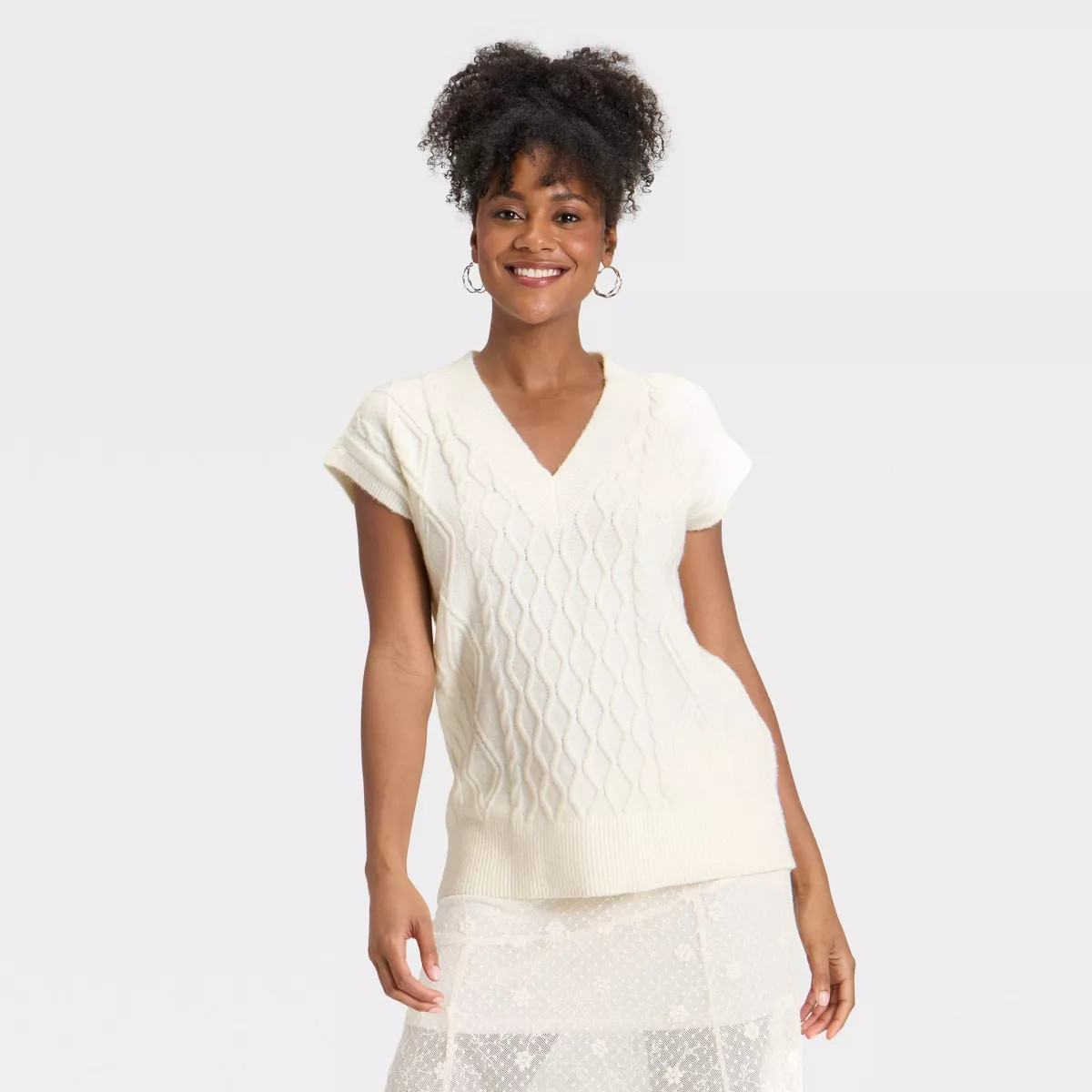 Women's Cable Sweater Vest - Universal Thread™ Cream L | Target