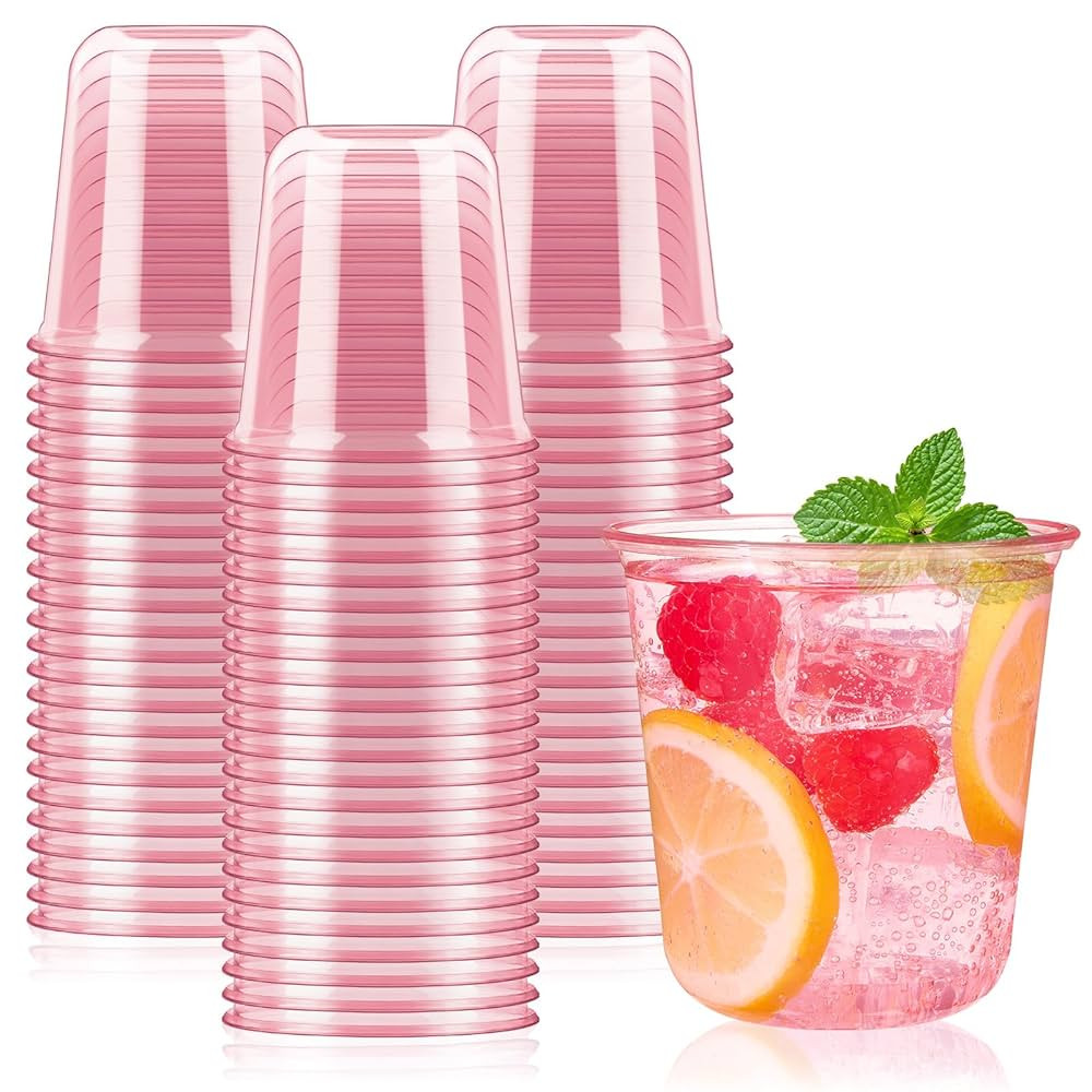 50 Pcs Pink Plastic Cups, 12 Oz Disposable Stemless Wine Glasses Cocktail Pink Party Cups for Mee... | Amazon (US)