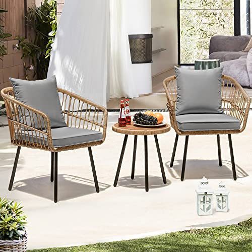 YITAHOME Outdoor 3 Pieces Bistro Set, Wicker Patio Furniture Set, All-Weather Rattan Conversation... | Amazon (US)