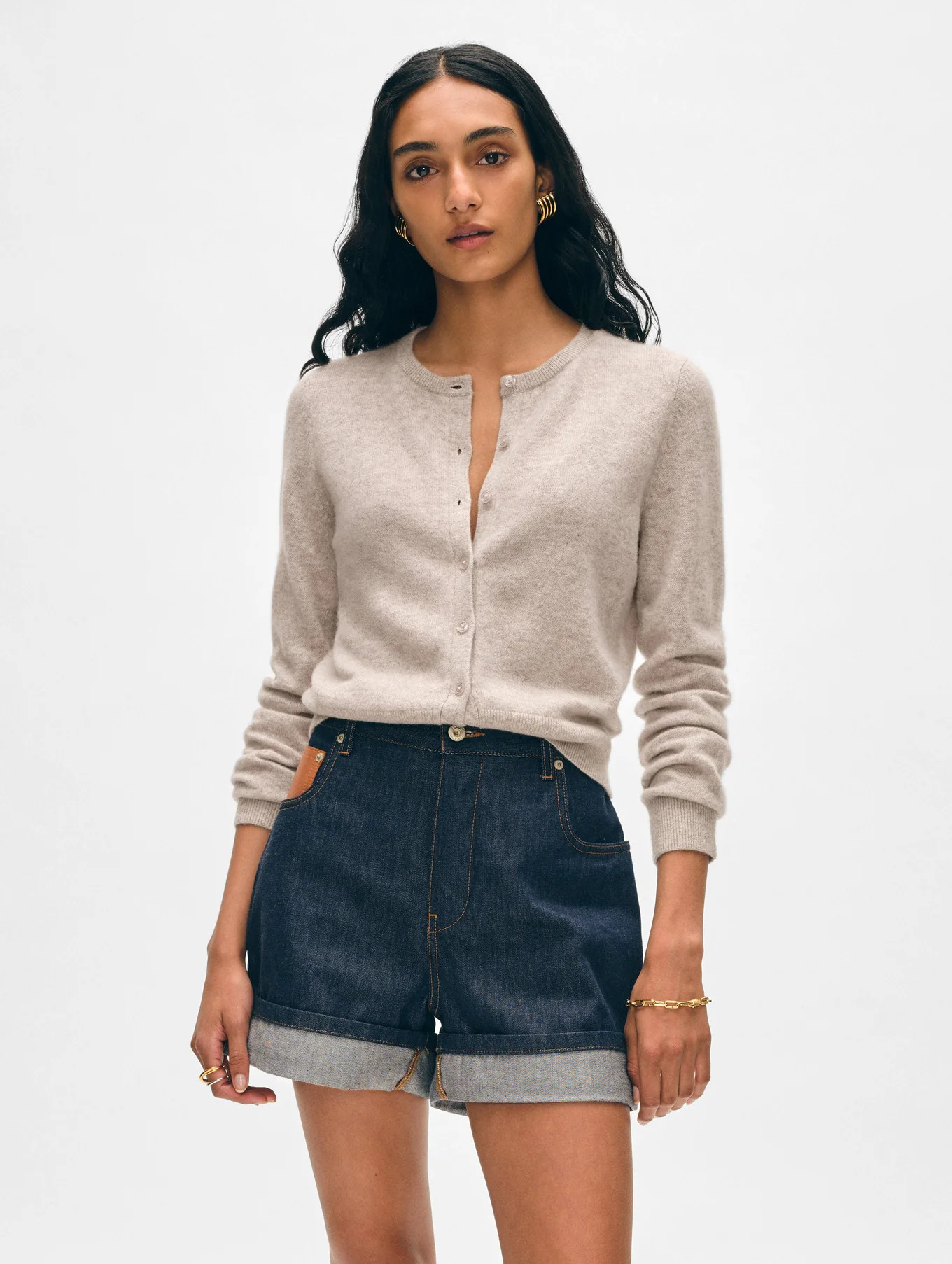 Essential Cashmere Crewneck Cardigan | White and Warren