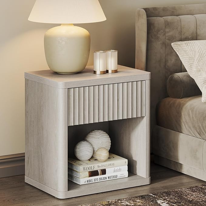 SICOTAS Night Stand Nightstand with Drawer Storage Fluted Bed Side Table End Table Large Modern W... | Amazon (US)