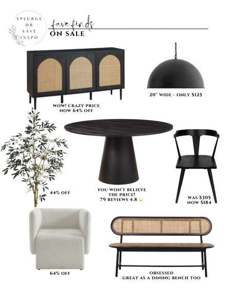 Round black dining table. Pedestal dining table. Black dining chair. Modern dining chair. Rattan bench. Modern bench. White accent chair swivel. Modern accent chair boucle. Budget friendly sideboard. Rattan sideboard. Arch sideboard. Large kitchen pendant. Black pendant modern. Tall olive tree fake. 

#LTKFind #LTKhome #LTKsalealert