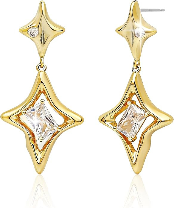 Sonateomber Star Drop Dangle Earrings for Women Trendy Unique Sparkly Rhinestone Stud Fashion Jew... | Amazon (US)