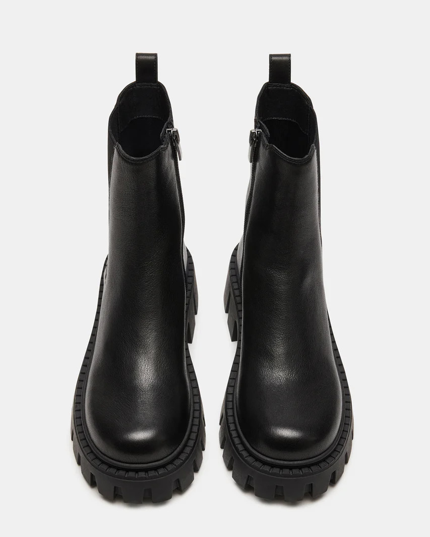 CHARGES Black Leather Platform Bootie | Women's Booties | Steve Madden (US)