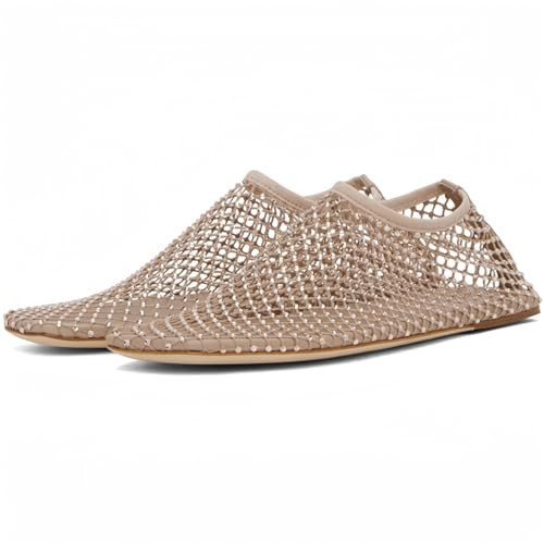ITOZER Mesh Ballet Flats Round Toe Shiny Gem Mesh Flats Rhinestone Short Boots Sexy Sandals Cutout Sparkly Comfortable Beach Casual Dress Flats for Women Gold | Amazon (US)