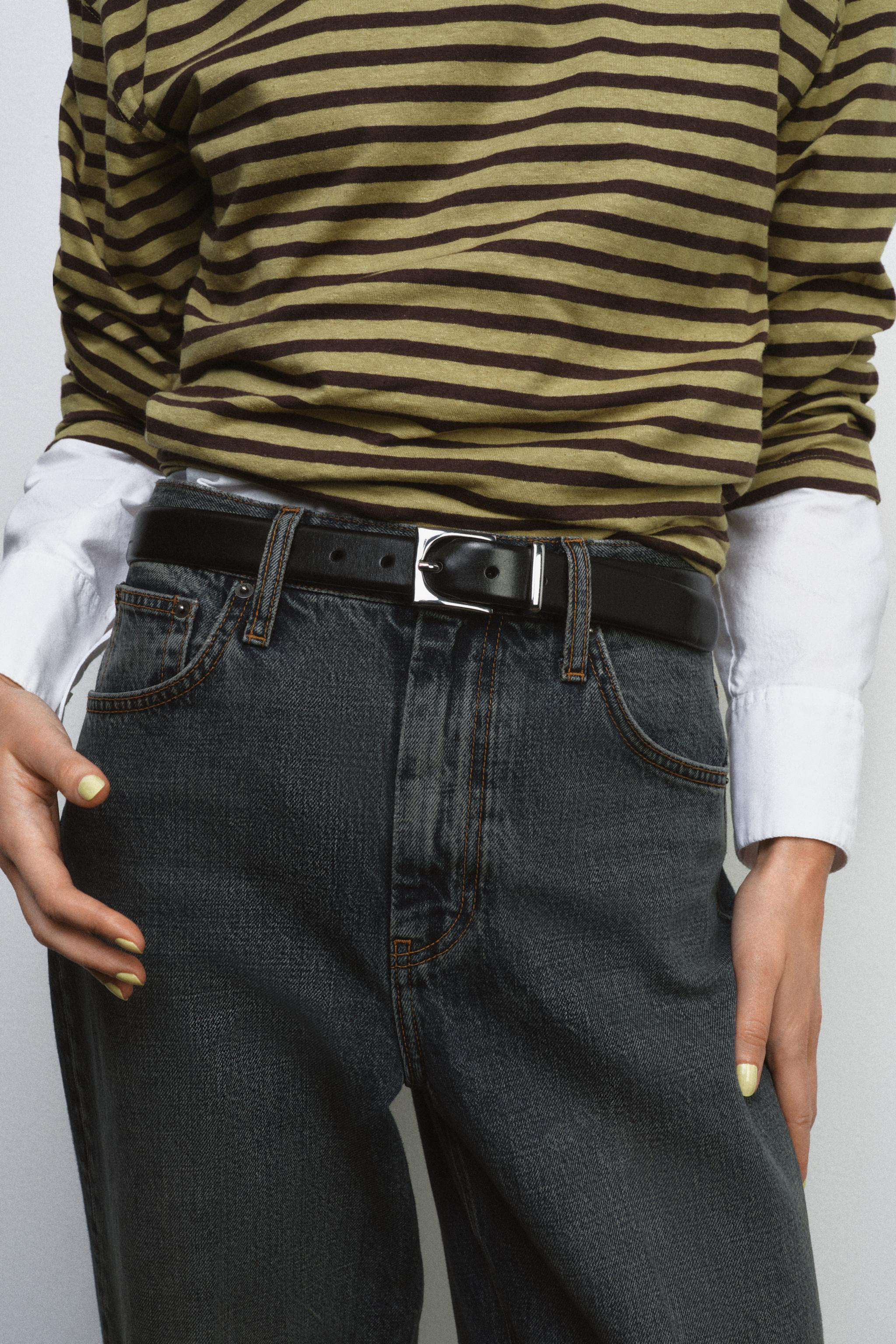 100% LEATHER BELT WITH GEOMETRIC BUCKLE | Zara UK