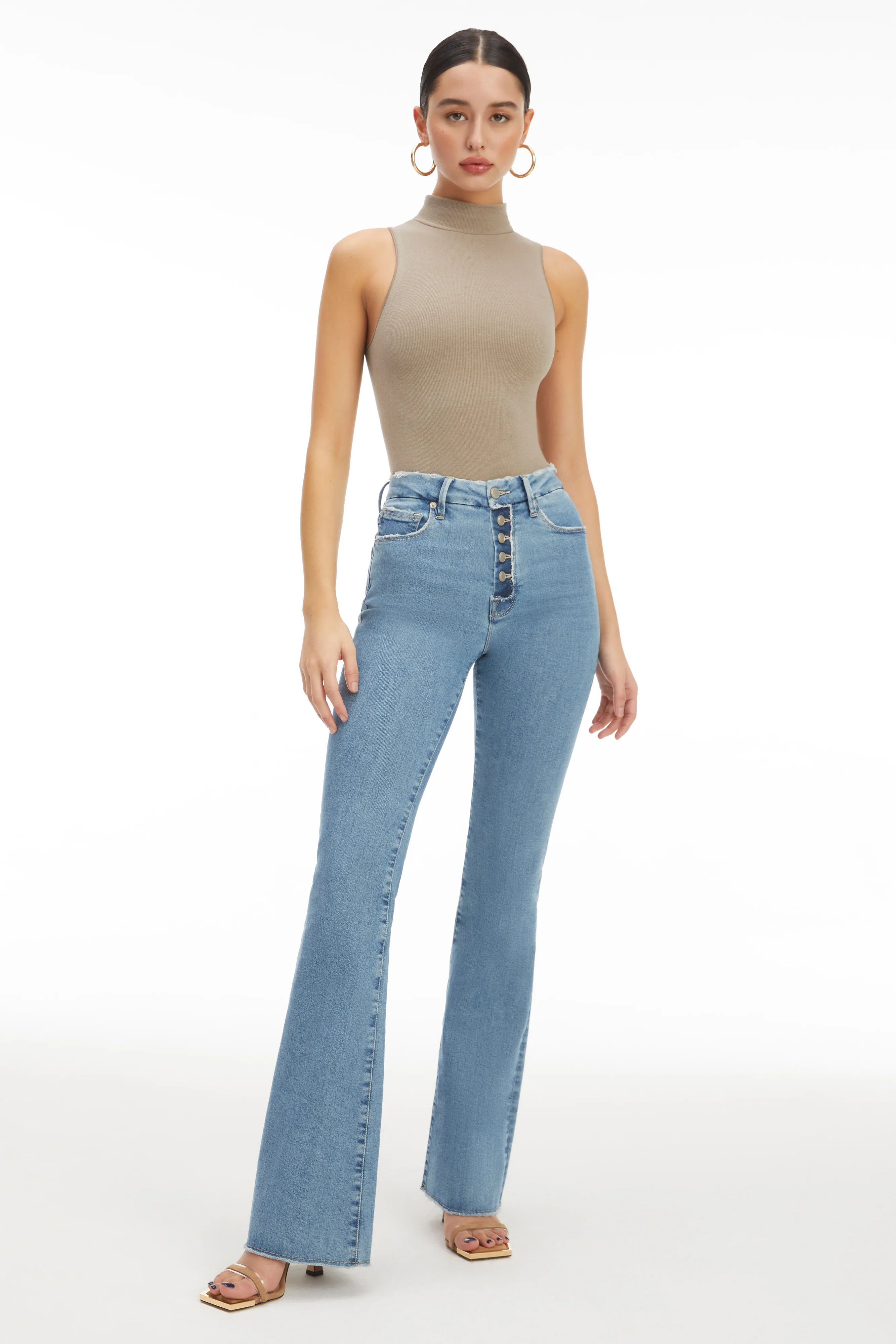 GOOD FLARE RAW EXPOSED BUTTON | BLUE670 | Good American