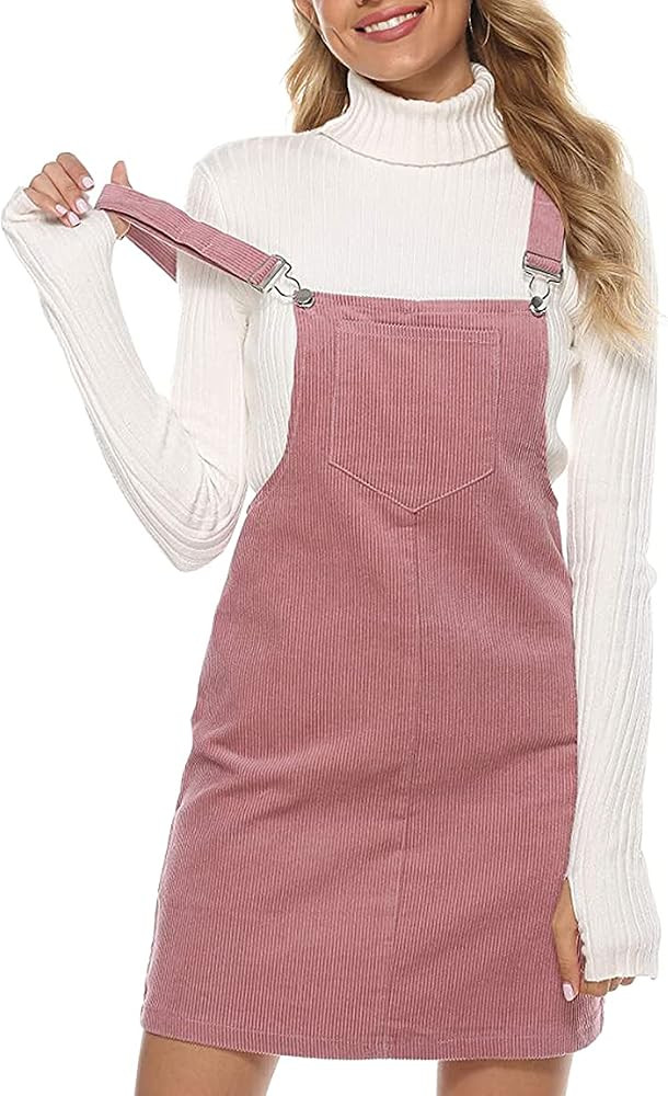 Hooever Women's Cute Corduroy Overall Bib Dress Pinafore Suspender Dress Skirt Jumper | Amazon (US)