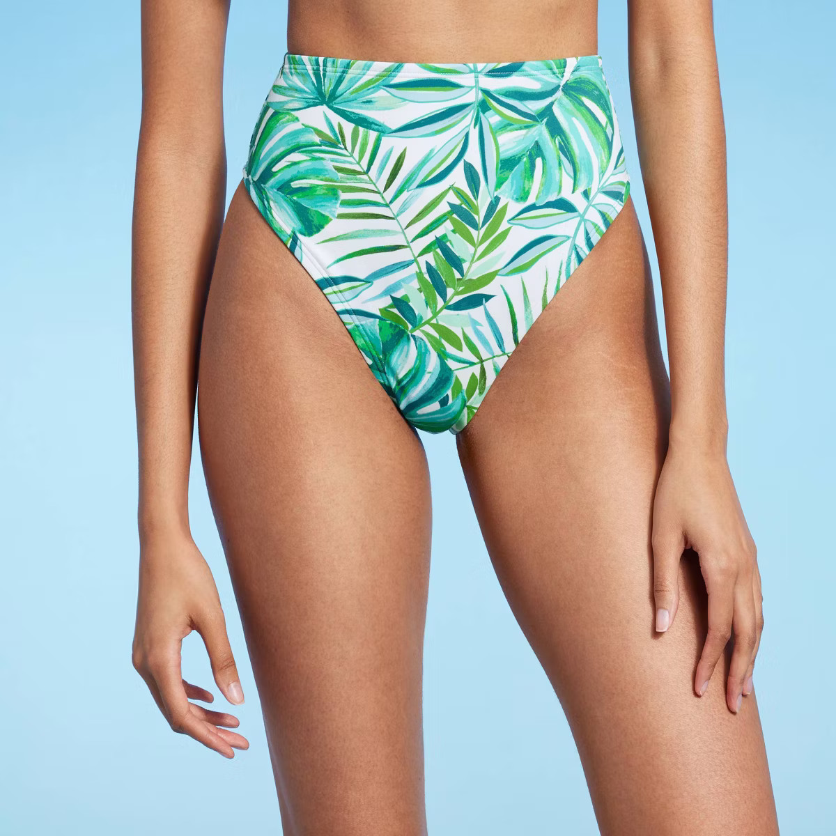 Women's High Waist High Leg Extra Cheeky Bikini Bottom - Shade & Shore™ Green Leaf Print | Target