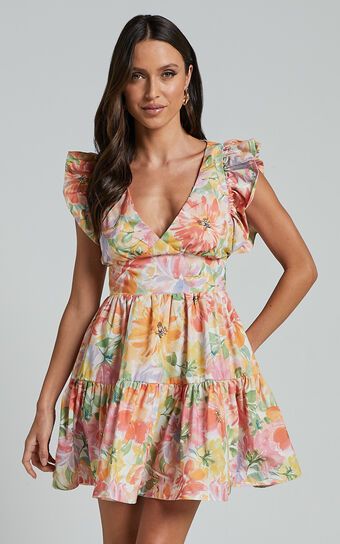 Jeanise Mini Dress - Flutter Sleeve Tiered Dress in Summer Floral | Showpo (US, UK & Europe)
