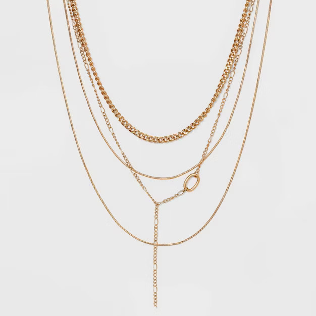 Mixed Chain Layered Necklace - Universal Thread™ Worn Gold | Target