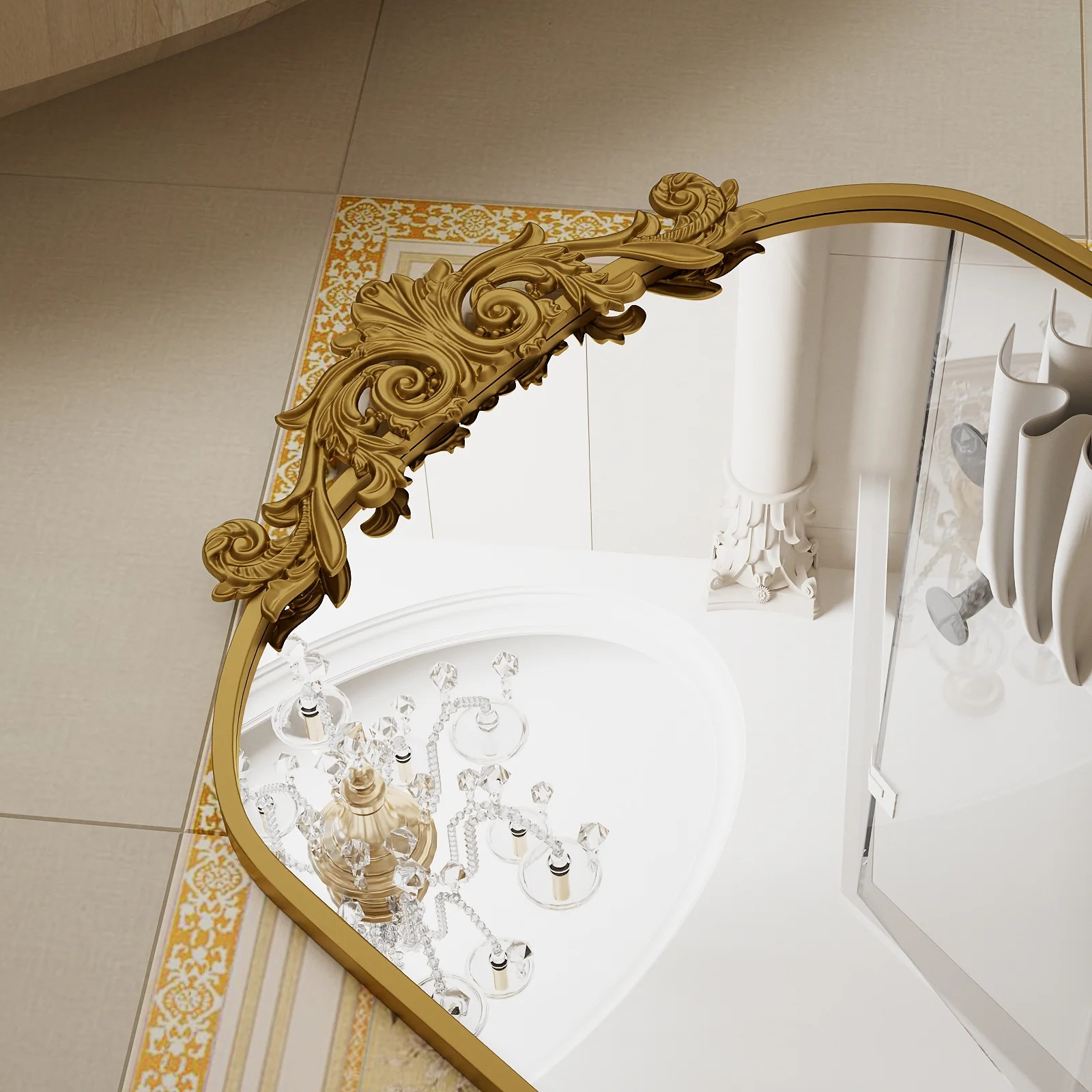 BEAUTYPEAK 40"x26" Vanity Wall Mirror Decorative Vintage Arch Bathroom Mirror,Gold - Walmart.com | Walmart (US)