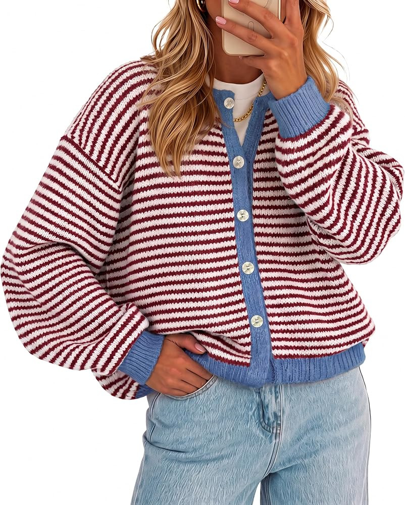 Cicy Bell Womens Striped Cardigan Sweaters Long Sleeve Button Up Knit Tops | Amazon (US)