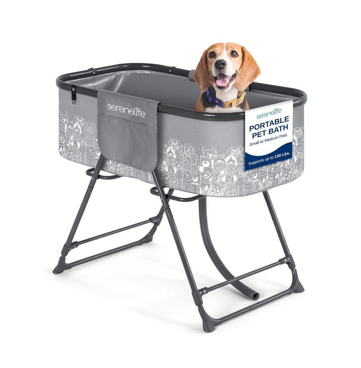 SereneLife Portable Dog Bath Tub with Drain System & Leash Restraint, Gray/Black - Grey | Macy's