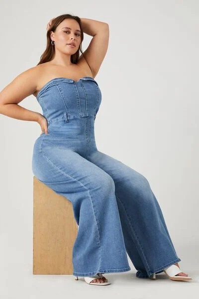 Plus Size Denim Wide-Leg Jumpsuit | Forever 21