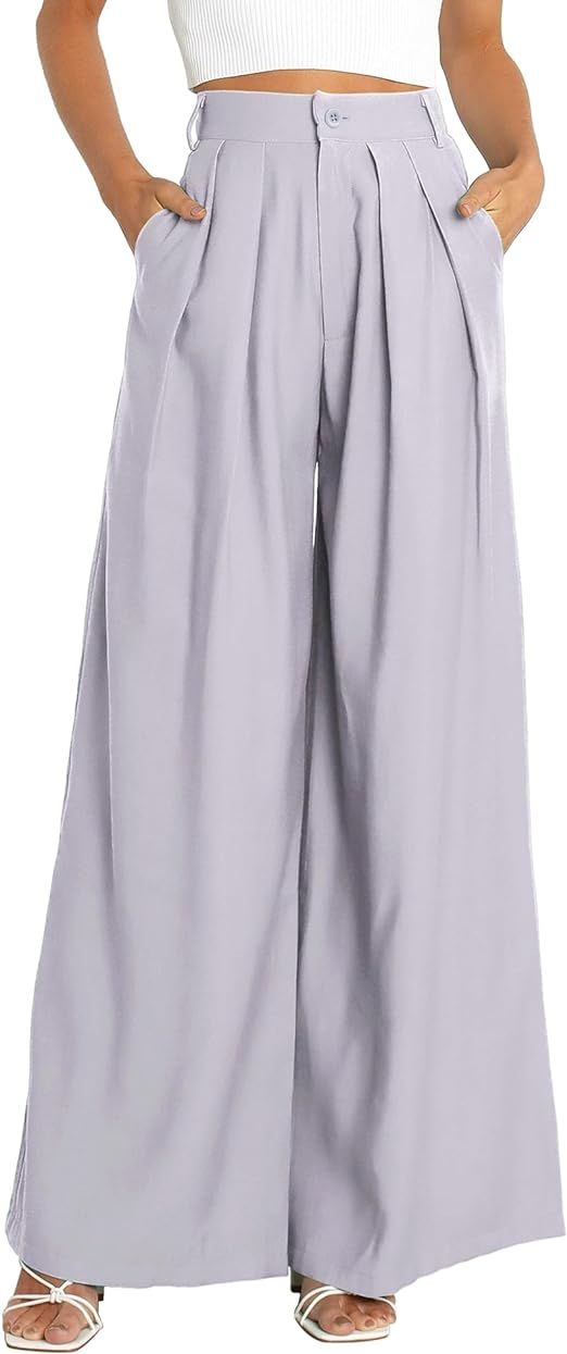 SIFLIF Women's High Waist Casual Wide Leg Palazzo Pants, Dress Pants for Women, Work Pants with P... | Amazon (US)