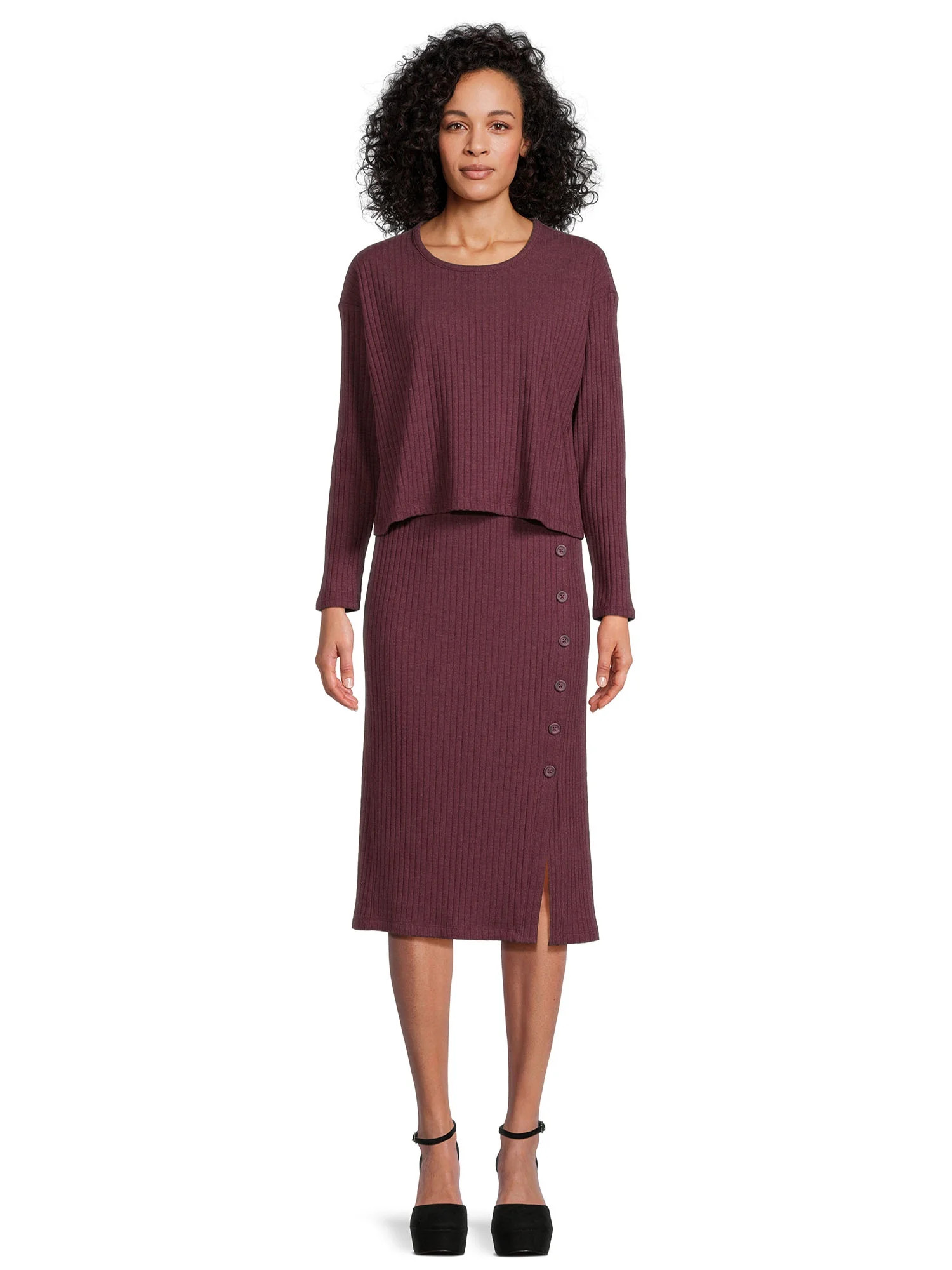 Time and Tru Women's Rib Knit Top and Skirt Set, 2-Piece , Sizes XS-XXL | Walmart (US)