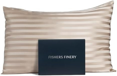 Fishers Finery 25mm 100% Pure Mulberry Silk Pillowcase (Taupe Stripe Standard) | Amazon (US)